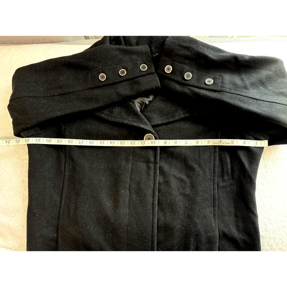 Kenneth Cole New York Wool Blend Long trench Pea Coat funnel ,Structured Black L - Picture 10 of 13